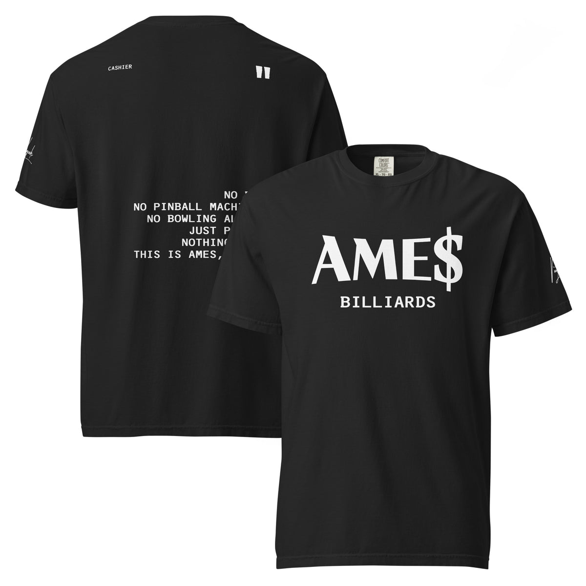 VALLAD CASHIER TEE BLK【S】 AMES BILLIARDS CASHIER QUOTE TEE - garment-dyed heavyweight t
